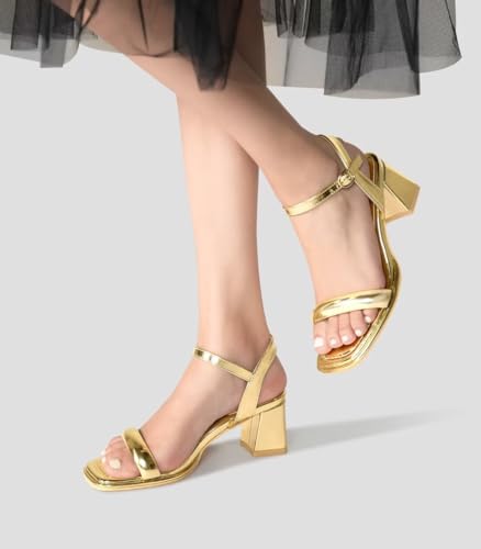 Image of Women's Chunky Block Heeled Sandals Open Toe Strappy Heel