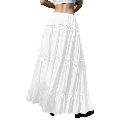 Maxi Skirts for Women Trendy Drawstring High Waisted Flowy Tiered Linen Skirt Pleated Ruffled A-Line Long Skirts3