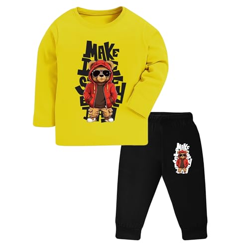 Image of TS LAVI TAVI Trendy Printed Unisex Cotton T-Shirt & Pyjama Set | Full Sleeve Top & Track Pant | Boys & Girls | Pack of 3 | Newborn & Kids
