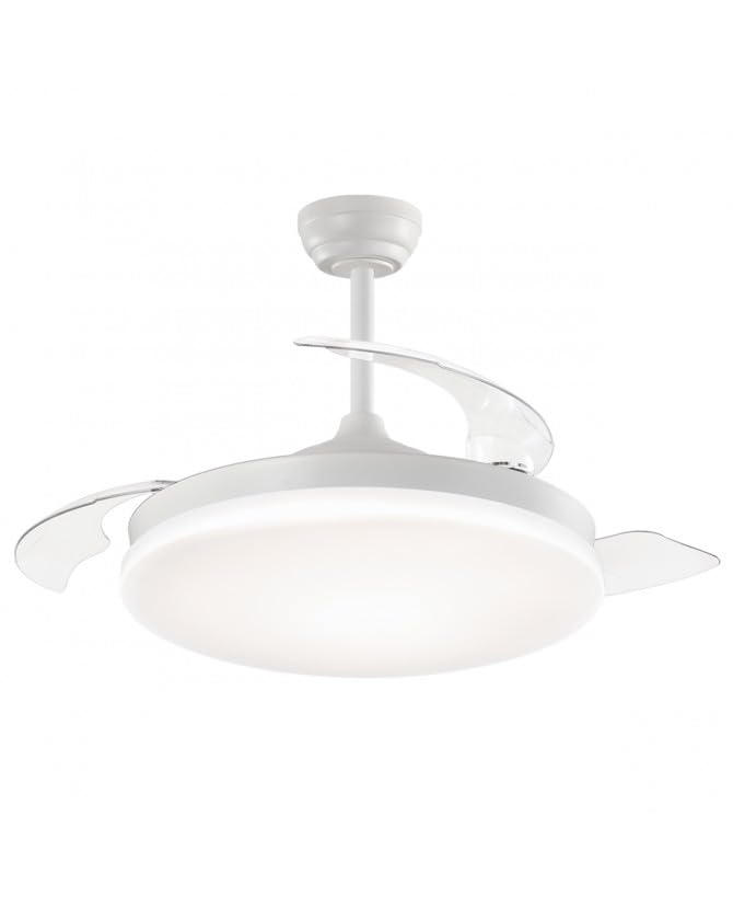 Citymart Ventilador de Techo LED con Aspas Retráctiles, 50CM Silencioso con Mando a Distancia motor DC 30W+Luz Led 54W, 6 velocidades con Memoria de la luz (Blanco puro)