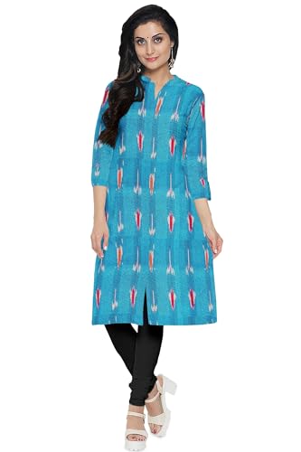 Image of Cotton Pochampally ikat unstitched blouse, Kurthi, long frock fabric material for women (1 meter, 2 meters & 3 meters)