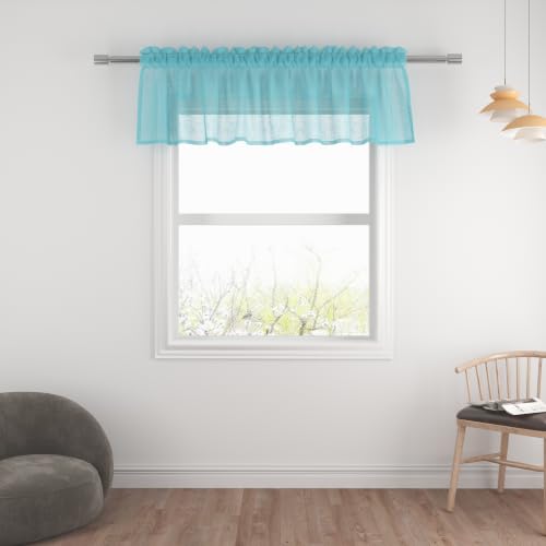 UPOPO Turquoise Valance 14 inches Long Sheer Curtain Toppers Valence Living Room Bedroom Kitchen Over Sink Voile Transparent Curtain Small Short Door Window Treatment 1 Panel Rod Pocket 72"x14"