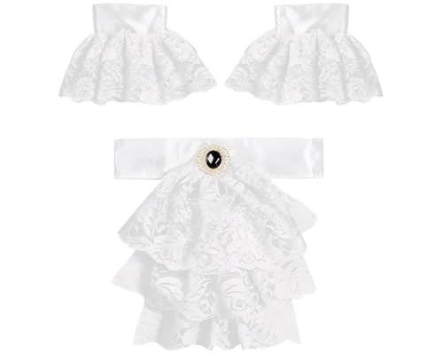 YQVGFBY Jabot en dentelle, avec 2 poignets, couleur blanche, vampire noble, steampunk, accessoire de costume gothique, pour carnaval, Halloween, fête à thème