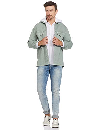 Image of The Indian Garage Co Men Slim Fit Solid Full Sleeves Hooded Casual Shirt