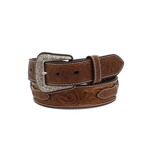 ARIAT Men's Floral Tooled Round Cross Concho Leather Belt