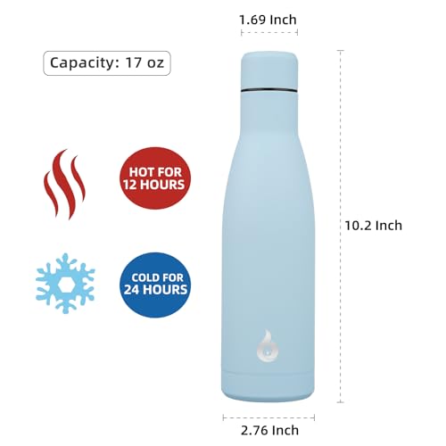 Image of BJPKPK Insulated Water Bottle 17oz Stainless Steel Water Bottles Dishwasher Safe Metal Thermal Keep Cold and Hot,Sky Blue