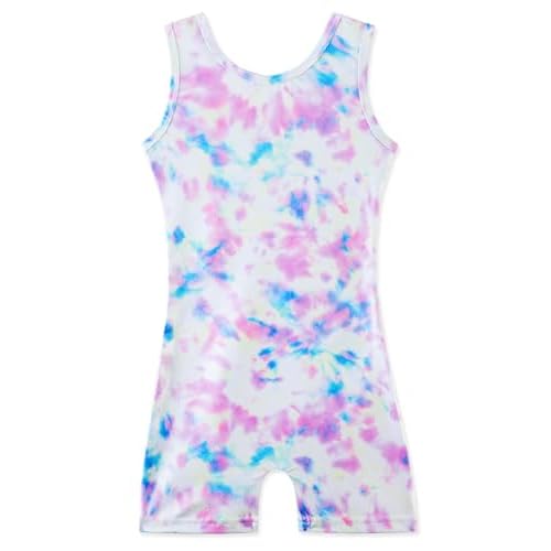 HOZIY Gymnastics Leotards for Girls with Shorts Toddlers Biketards Rainbow Unicorn Dinosaur Mermaid Leopard Flower Galaxy 5-6 Years Beige Tie Dye