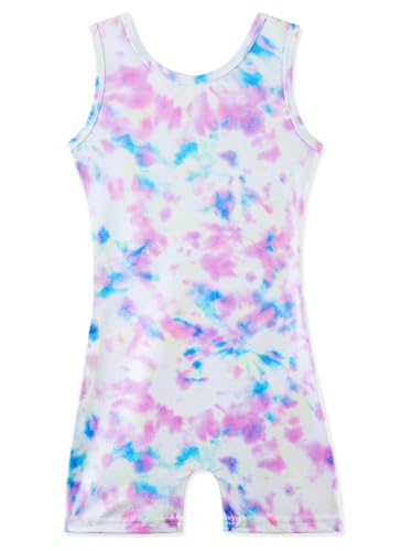 Image of HOZIY Gymnastics Leotards for Girls with Shorts Toddlers Biketards Rainbow Unicorn Dinosaur Mermaid Leopard Flower Galaxy