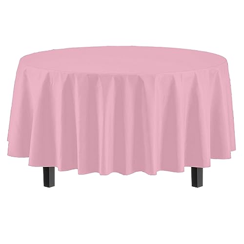 Image of Party Solids Pink Round Plastic Tablecloth - 84 Inch, Pack of 24