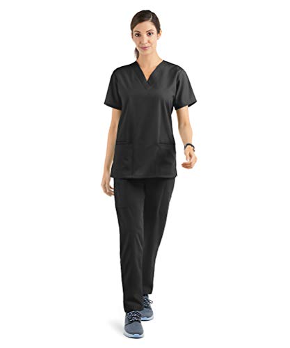 Strictly Scrubs Women's Medical Uniform Set - Includes V-Neck Top and Elastic Pant (XS-3X, 14 Colors) (X-Large, Black)