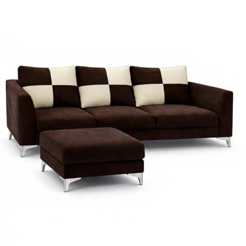 Image of Romeo Rich 4 Seater L Shape Sofa Set with Movable Ottomans | Flexible Layout | Velvet Suede Fabric | Golden Aesthetic Legs |Modern Sofa for Living Room (Dark Brown)