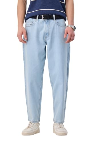 Image of SNITCH Men Jeans Streetwear | Balloon Fit Mid Rise & Acid Wash Design | 100% Cotton Breathable Fabric & Wide Leg Style for Urban Explorer & Casual Everyday Outings
