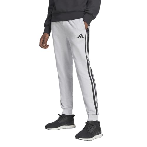 adidas Mens Essentials 3-Stripes French Terry Sportswear Pants, Light Grey Heather/Black, XX-Small
