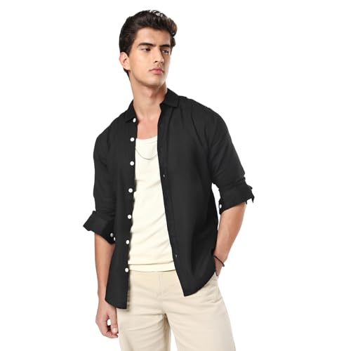 Image of Urbano Fashion Men's Linen Blend Full Sleeve Relaxed Fit Casual Solid Shirt