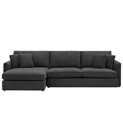 ES ESPINHO Linda Solid Sal Wood Fabric Upholstered 3 Seater Left Hand Side Facing Modular, Sectional, Corner L Shape Sofa Set for Living Room, Dark Grey Color