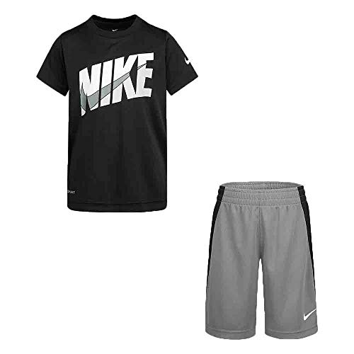 Nike Boy`s Dri-Fit T-Shirt & Shorts 2 Piece Set (SmokeGrey(76G054-M19)/White, 6)