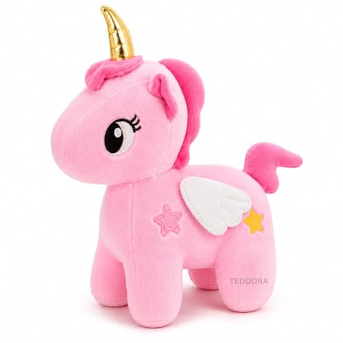 Image of Unicorn with Wings Soft Toy for Girls Boys Kids, Pink, Animal Plush Stuffed Baby Teddy Gift Birthday, 30 cm