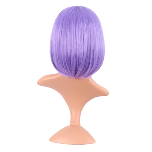Image of MapofBeauty 12 Inch /30 cm Fashion Lady Short Straight Synthetic Flat Bangs Bob Wig (Light Purple)