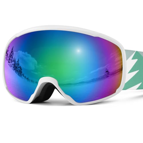 Odoland Kids Ski Goggles, Snowboard Goggles for Youth Skiing Age 8-16, Snow Goggles S2 Double Lens Anti-Fog UV400 Protection,White Frame Color Lens vlt 15%