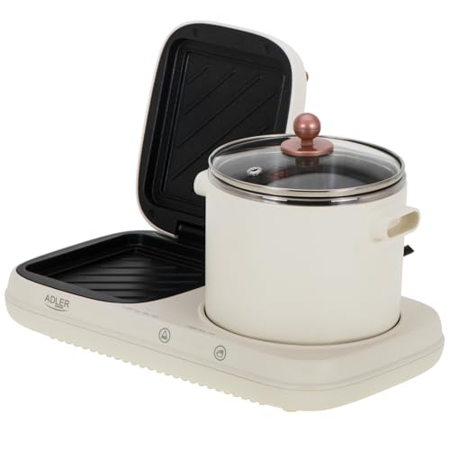 ADLER EUROPE AD 6421 Frühstücksstation 2-in-1 mit 1,0-L Kochtopf und Antihaft-Grillfläche | Retro Design | für kleine Küchen | 1100-1320W Multifunktional für Frühstück und mehr – Bild 4