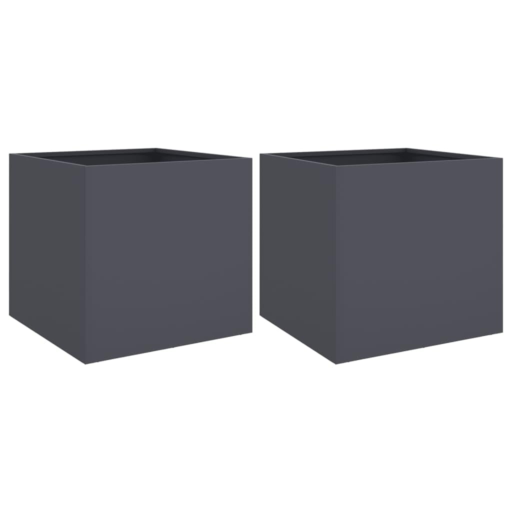 Donice 2 sztuki antracytowe 42x40x39 cm stal walcowana na zimno do ogrodu balkonu tarasu skrzynia na kwiaty dekoracyjna stabilna