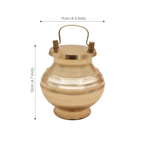 Image of Brass Pavitra Kamandal | Gangajali | Kalash | Lota | with Lid for Gangajal | Holy Water Pot for Temple & Home and All Pooja (Capacity : 400ml | Size : 11cm | Weight : 229gm Approxe)