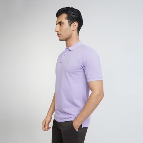 Image of Raymond Men's Modern Fit Solid Pattern Pure Cotton Polo Neck Half Sleeve Casual T-Shirt
