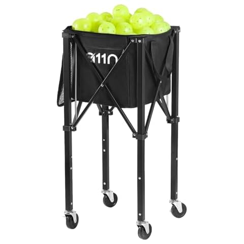 A11N Pickleball Tennis Ball Hopper - Sturdy Large Capacity Tennis Ball Basket Holds 120 Balls, Upgraded Pickleball Caddy Practice Equipment/Multifunction Pockets and Wheels for Training/Teaching Cover