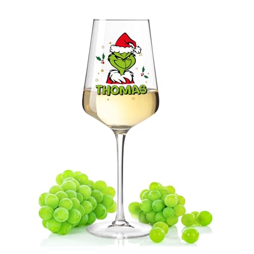 GRAVURZEILE Leonardo Puccini Weinglas mit UV-Druck - Grinch - Personalisiert mit Namen - Persönliche Geschenke für Weinliebhaber - Geschenk für Frauen & Männer zu Weihnachten - Puccini