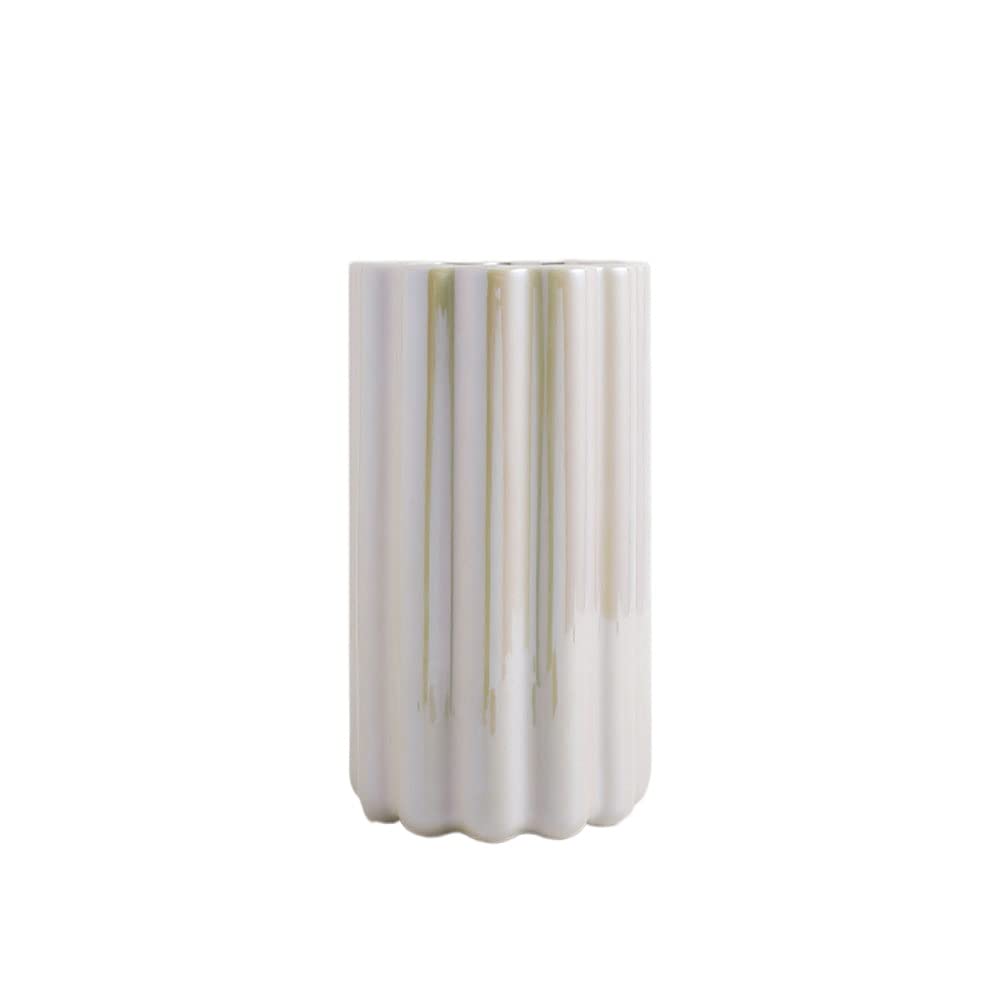 asdchZen Jingdezhen Minimalist Ceramic Vase Straight Pearl Color/Plated Flower Arrangement For Home Decor Living Room, Home, Office, Centerpiece, Ornament Flower Arrangement Dining Tab,C