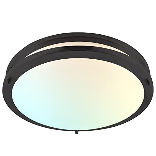 Luxrite 14 Inch Led Flush Mount Ceiling Light, 5 Color Selectable 2700K | 3000K | 3500K | 4000K | 5000K, Dimmable, Modern Ceiling Light Fixture, 18W, 1440 Lumens, Energy Star, Etl Listed, Matte Black #TOP1