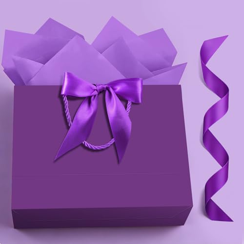 Image of JMANNI Gift Bags with Handles, 13 inch Medium Gift Bag for Presents, 1 Pcs Bags with 2 Tissue Paper and 1 Cards for Baby Shower Wedding Bridal Shower Mother's Day Birthday Party (deep purple