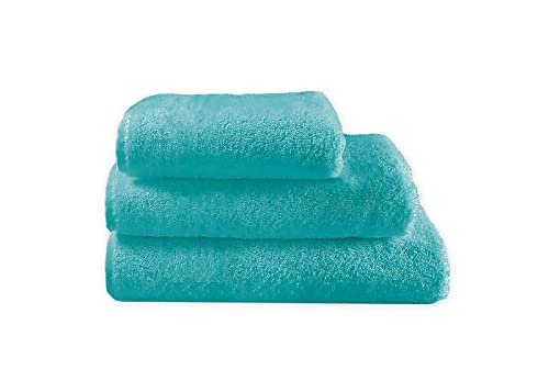 QRAICH. Toallas baño - Juego 2 Toallas Lavabo y 1 Toalla de Manos - 100% Algodón- 500g/m2 -Colores Resistentes. (2T Lavabo + 1T Manos, Turquesa) Cover