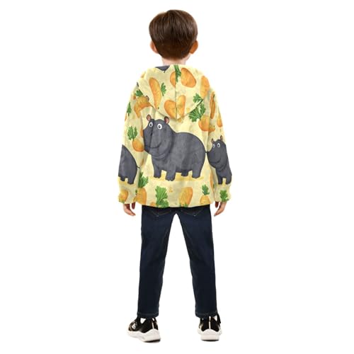 Carrots and Hippo Toddler Fleece Jacket Girl Boys Hooded Fleece Jacket Coat Warm Outwear Zip-up 3-10T4
