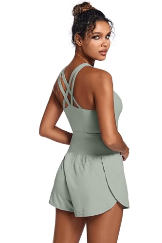 YOAKUKA Womens Workout Rompers Running Outfits Padded Bra Tennis Exercise Jumpsuits Gym Clothes — view 2