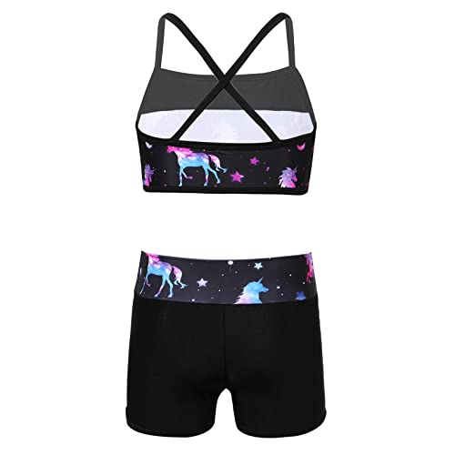 MSemis Girls' Kids 2-Piece Active Set Dance Sport Outfits Racer Back Top and Booty Short Gymnastics Dancing Clothes3