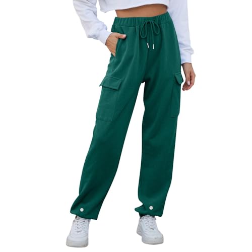 Pantalon de jogging pour femme en coton vert XL avec cordon