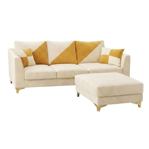 Image of Juliet 4 Seater L Shape Sofa Set with Movable Ottomans | Flexible Layout | Rich Velvet Suede Fabric | Silver Legs | Modern Sofa for Living Room (Cream)