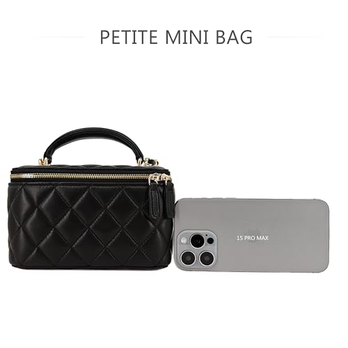 Image of M-ioi-M Small Genuine Leather Purse Quilted Crossbody Bag for Women, Mini Top-Handle Shoulder Handbag w /Gold Chain Strap