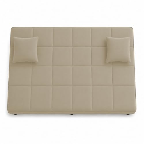 Image of Adorn India Alyssum 3 Seater Sofa Cum Bed 4X6 Velvet 2 Cushions (Color Beige) and Suitable for All Indoor, with 3 Years Warranty
