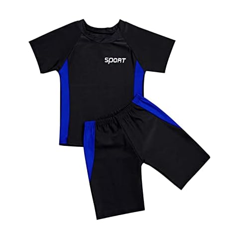 Alvivi Kids Boys Swimsuit Quick Dry Two Piece Rash Guard Short Sleeve T-Shirt and Shorts Swimwear Set Royal Blue 9-10 Years Cover