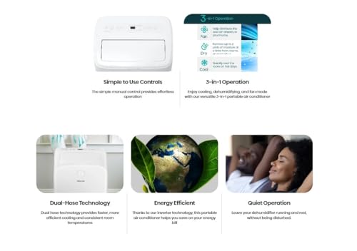 Image of Hisense 8,000 BTU DOE /SACC (10,000 ASHRAE) Portable Air Conditioner Dual Hose & Inverter, 350 Sq Ft, Wi-Fi, ConnectLife App Google & Alexa, 3 operating modes, Noise 42 dB HAP0825TWD (Renewed)