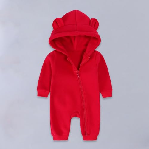 Newborn Baby Warm Footie Snowsuit Winter Onesi𝐞 Cartoon Bear Warm Hooded Outfits Teddy Bear Onesi𝐞 (Red, 12-18 Months)2