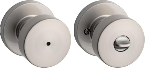 Image of Kwikset Pismo Interior Privacy Door Knob with Lock, Door Handle for Bathroom and Bedroom, Satin Nickel Keyless Turn Lock Doorknob, with Microban Protection (Pack of 10)