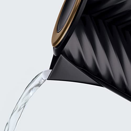 Russell Hobbs Groove Electric 1.7L Cordless Kettle (Fast Boil 3KW, Black textured plastic with brushed gold accents, Removable washable anti-scale filter, Push to open lid, Perfect pour spout) 26380