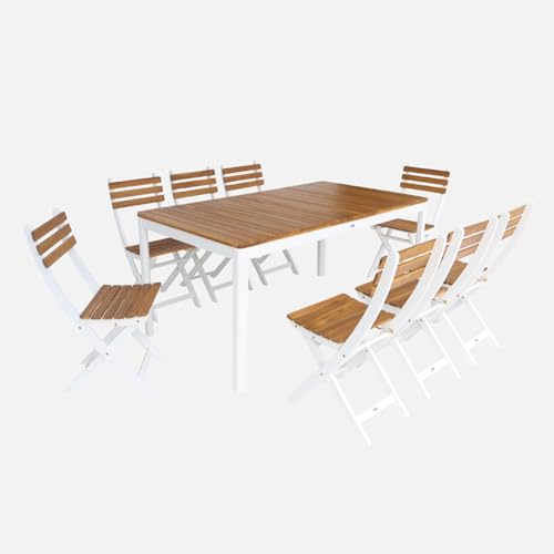 Tavolo Da Giardino In Acacia Con Angoli Arrotondati, 8 Posti, Bianco - 8