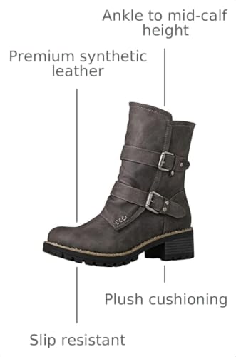 Image of GLOBALWIN Lace up Mid Calf Motorcycle Fashion Festival Boots Combat Riding Military Boots for Women