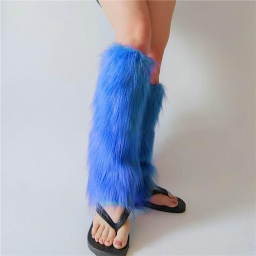 Women Furry Leg warmers Solid Fuzzy Leg warmers Soft Boot Cuffs Cover for Cold Weather (Blue, D)3