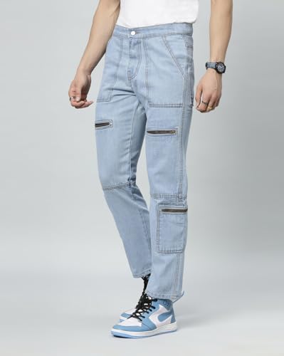 Image of Men's Cotton Adjustable Waistband Slim Fit Comfortable and Stylish Athletic Jeans