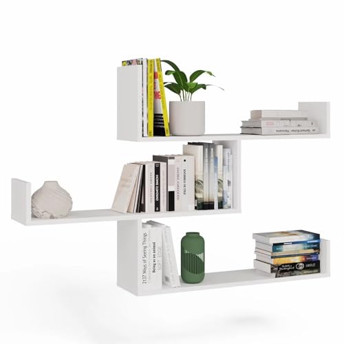 CDF Estantes de Pared Blancos Kobi Set de 3 – Estanterías Colgantes Modernas 80 cm – Baldas para Salón Oficina Dormitorio – Estante para Libros Decoración